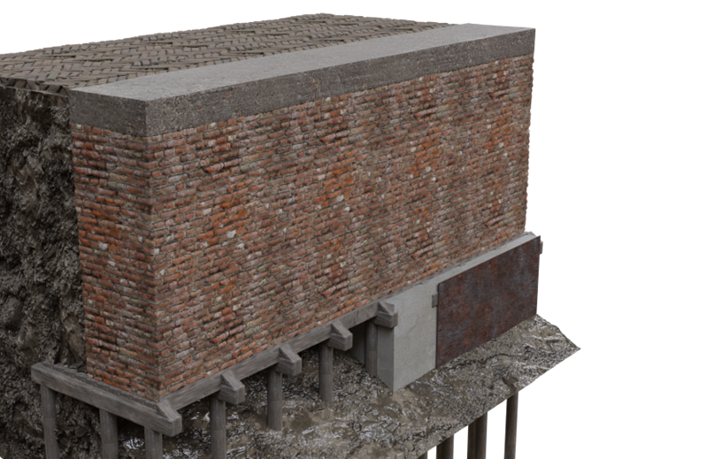 3D-model van de oplossing met aan de voorzijde een scherm om het buoycrete op te sluiten.