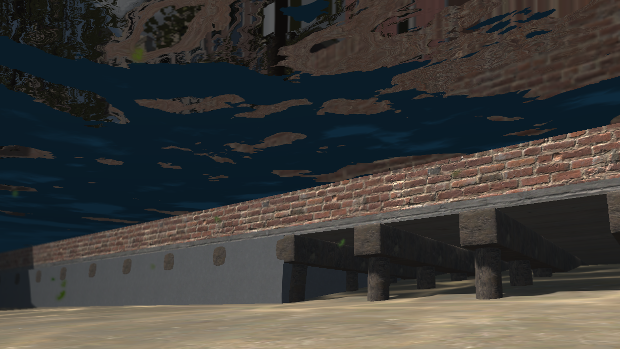 3D-model van de buoycrete-oplossing. Het model toont onder water een beeld van de wig van buoycrete onder de kadeconstructie.